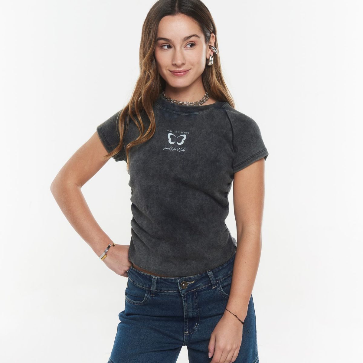 EFESIS - POLERA JIM REGULAR GRAVILLADA RECOGIDO EN COSTADOS EFESIS - Grafito