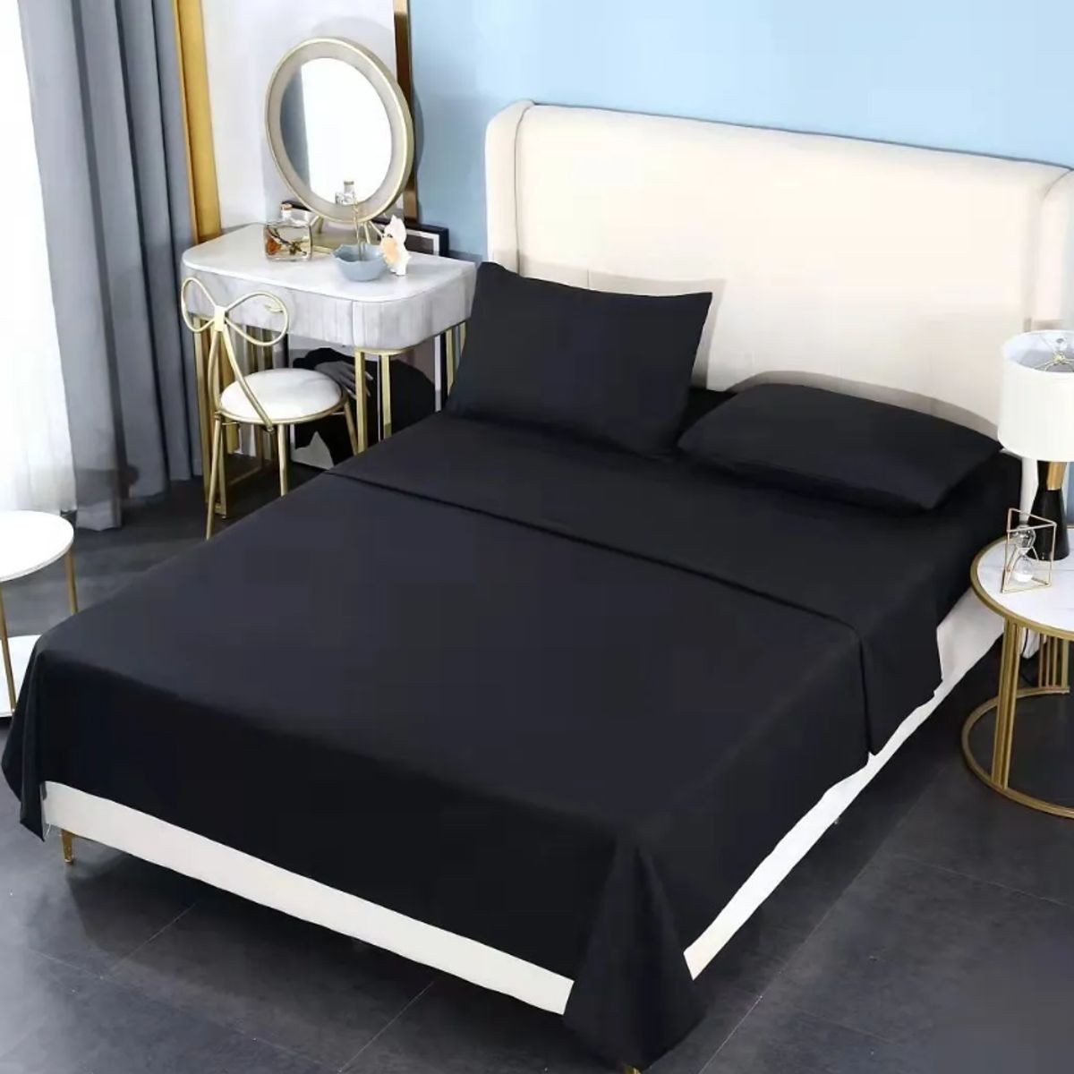 GENERICO - Sabanas 2 Plazas 200 Hilos Negras + 2 fundas