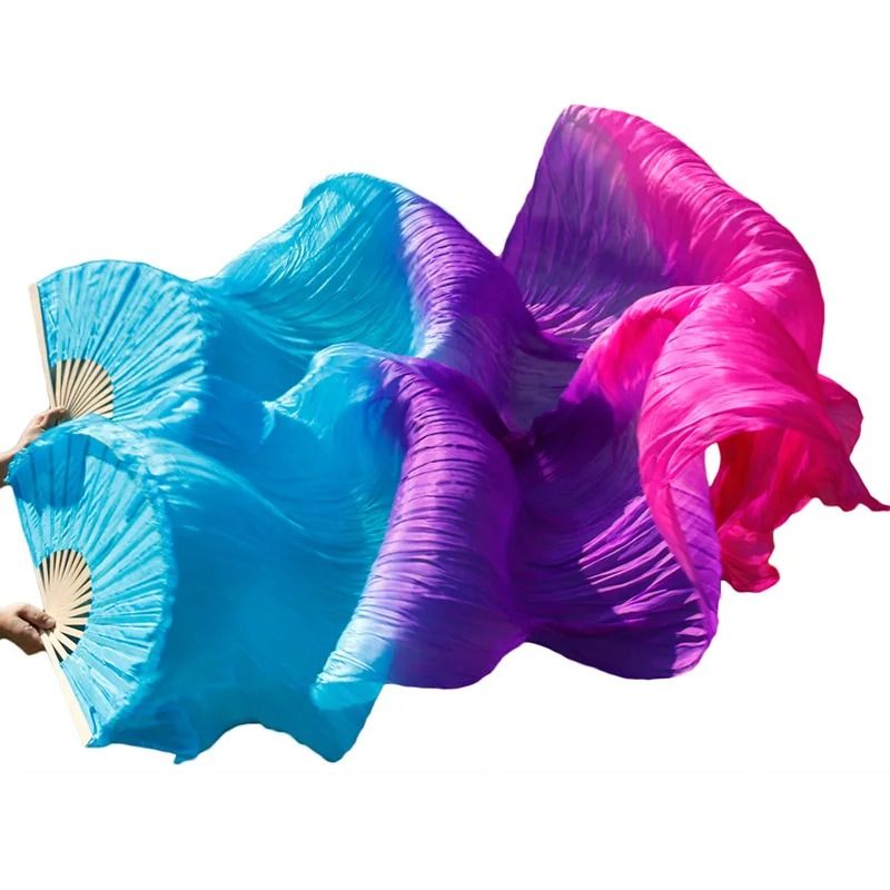 DANZAMANIA - Abanicos Bellydance Seda Mujer Para Danza Arabe 180 Cms. Par Izq+Der