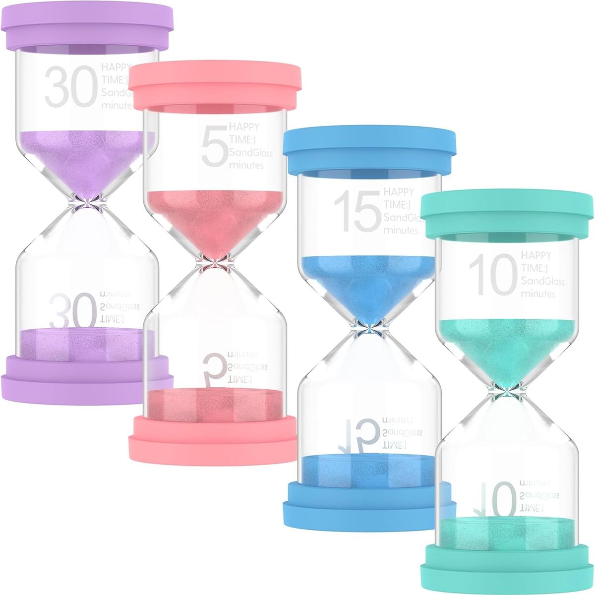 KUANGYE - Set 4 Relojes De Arena Tiempos 5 10 15 30 Minutos Vidrio