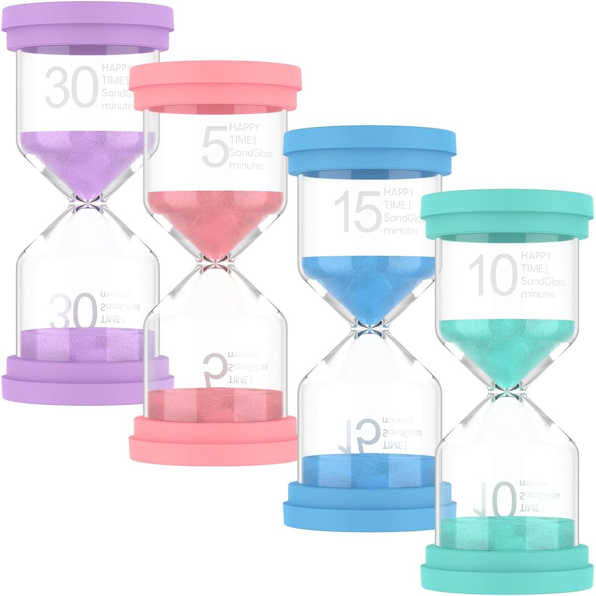 KUANGYE - Set 4 Relojes De Arena Tiempos 5 10 15 30 Minutos Vidrio
