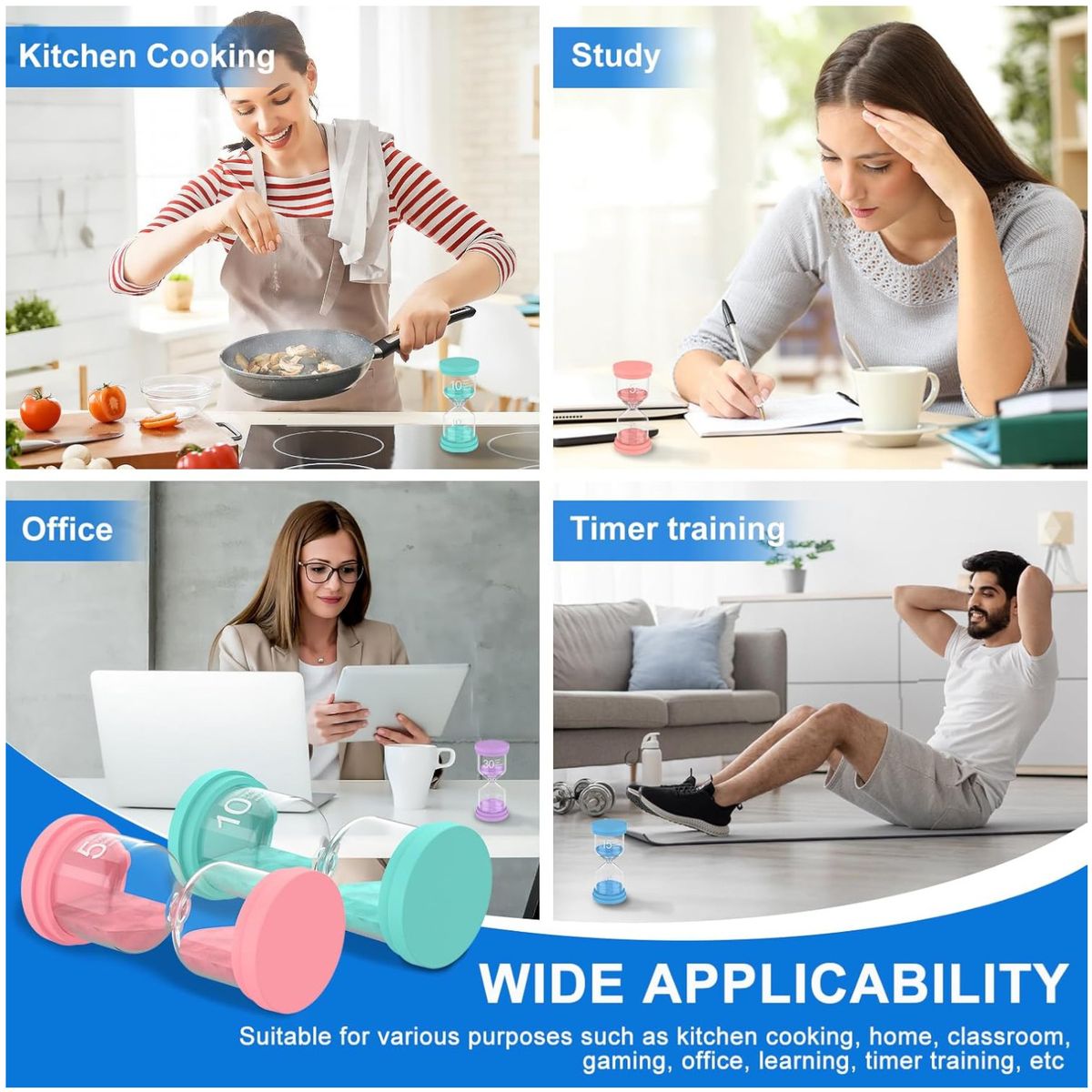 KUANGYE - Set 4 Relojes De Arena Tiempos 5 10 15 30 Minutos Vidrio