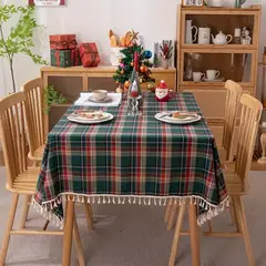 PUREPOWER - Mantel Navidad Flecos Algodón y Poliéster 140x200cm - Lavable