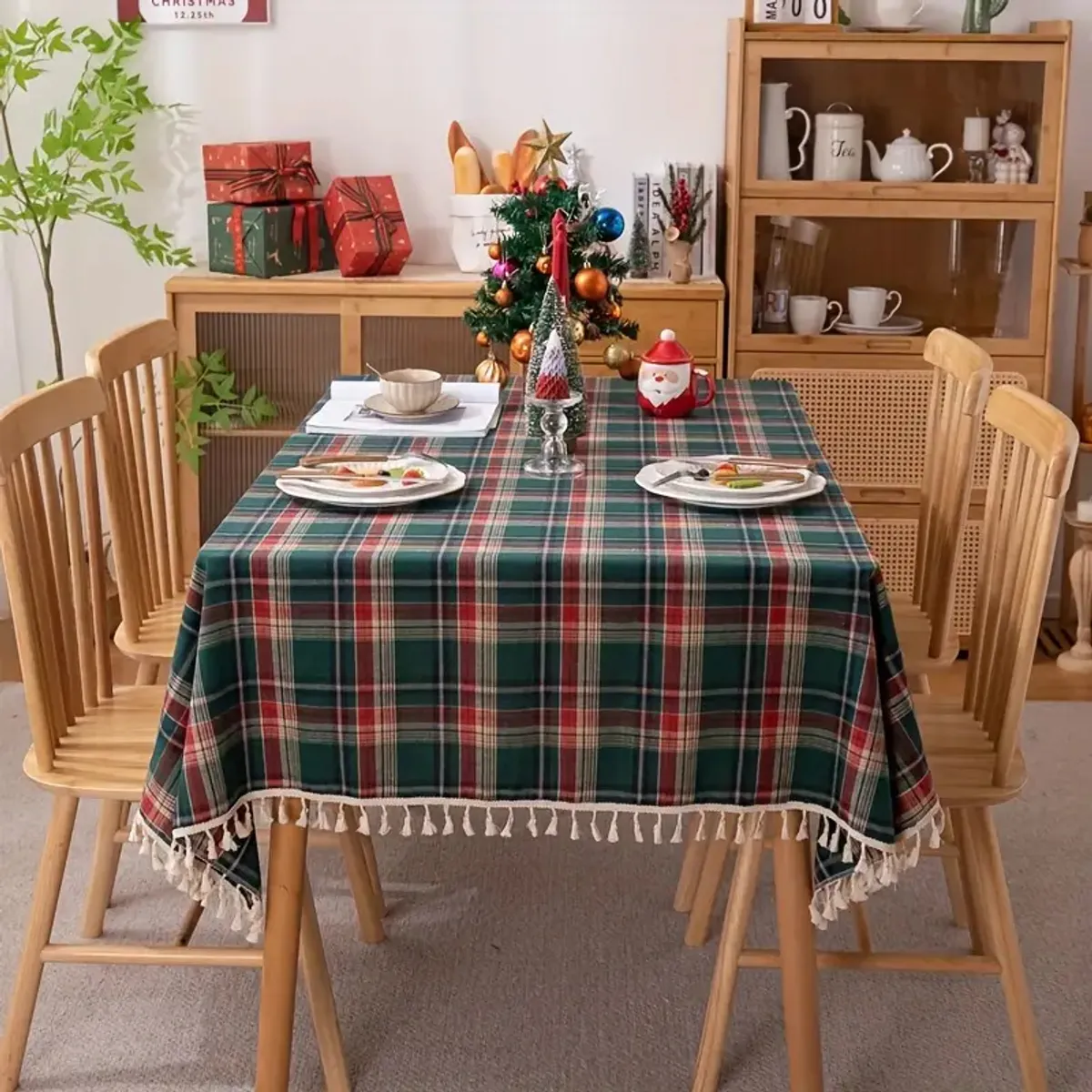 PUREPOWER - Mantel Navidad Flecos Algodón y Poliéster 140x180cm - Lavable