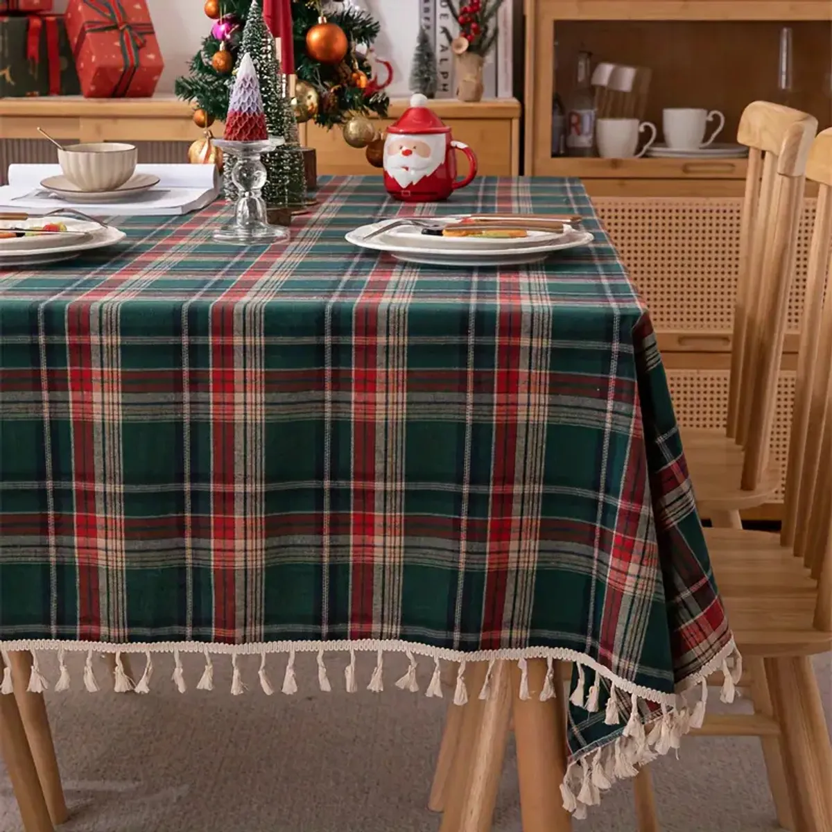 PUREPOWER - Mantel Navidad Flecos Algodón y Poliéster 140x180cm - Lavable