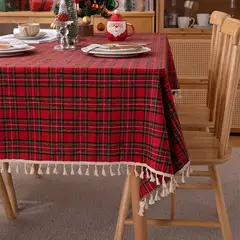 PUREPOWER - Mantel Navidad Flecos Algodón y Poliéster 140x260cm - Lavable