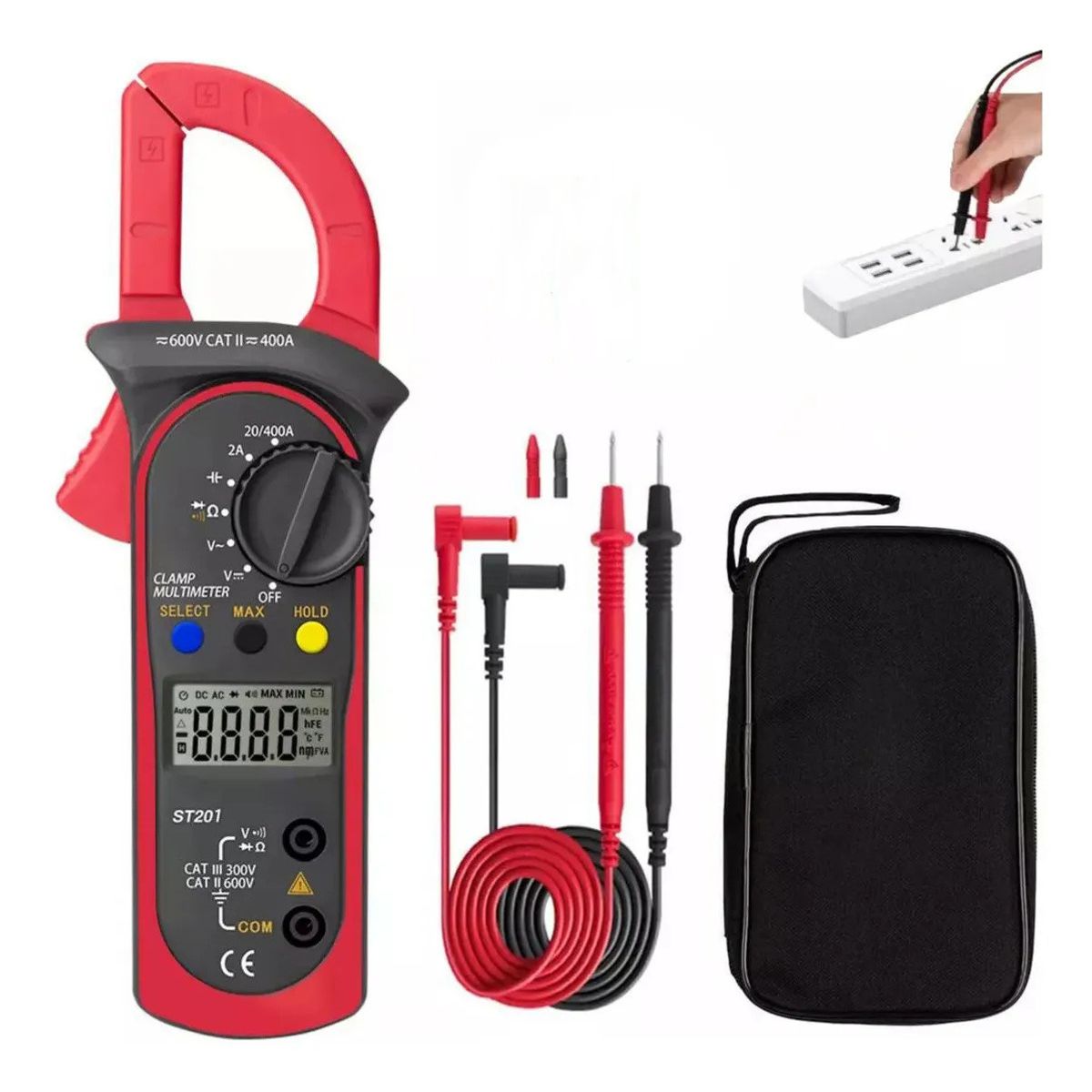KUANGYE - Pinzas digitales St201, 600 V, 400 A, amperímetro y multímetro