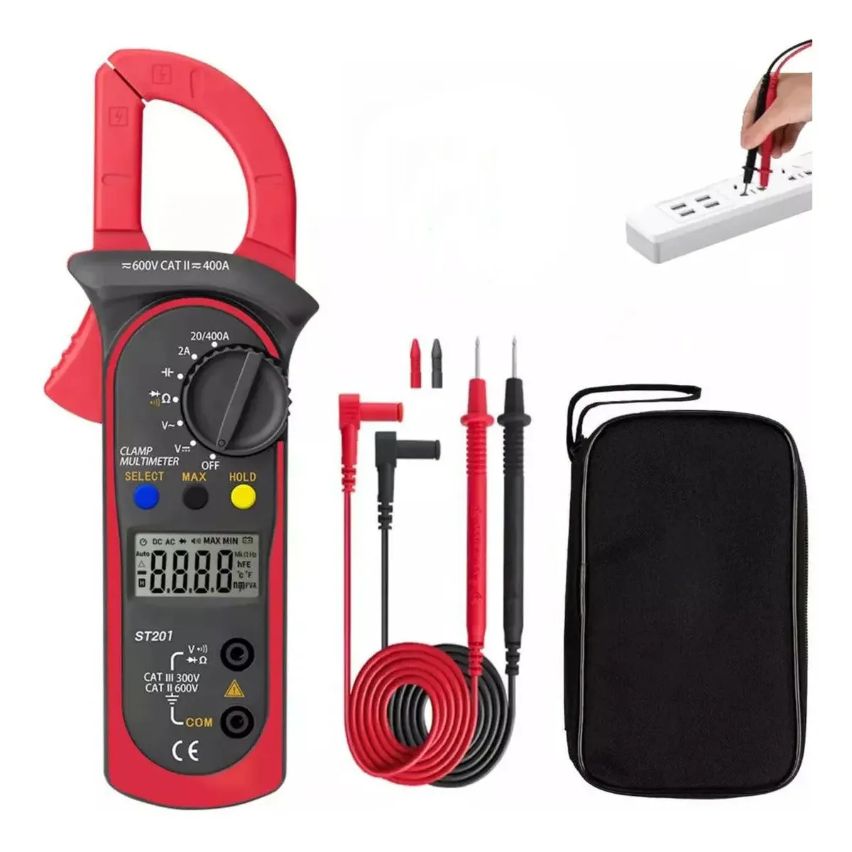KUANGYE - Pinzas digitales St201, 600 V, 400 A, amperímetro y multímetro