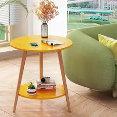 TATEE - Minimalista Mesa Centro Redonda Madera 2 Nivele Para Sala