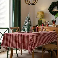 PUREPOWER - Mantel Navideño Cuadros Rojo Blanco 140x260cm - Familiar
