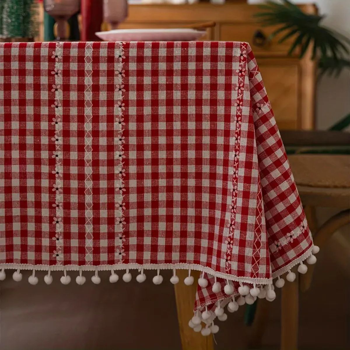 PUREPOWER - Mantel Navideño Cuadros Rojo Blanco 140x260cm - Familiar