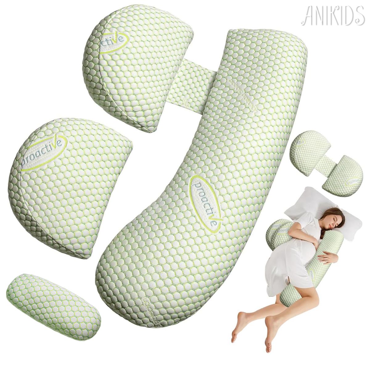 ANIKIDS - 4 En 1 Cojin Lactancia Maternal Almohada Embarazo Multiusos Verde