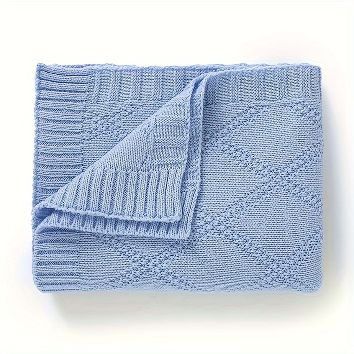 VATYERTY - Manta de Punto de Rombos Para Bebés - Azul