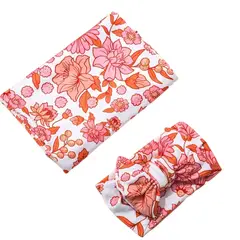 VATYERTY - Juego de Dos Mantas Para Envolver a Bebé con Estampado de Flores Naranjas