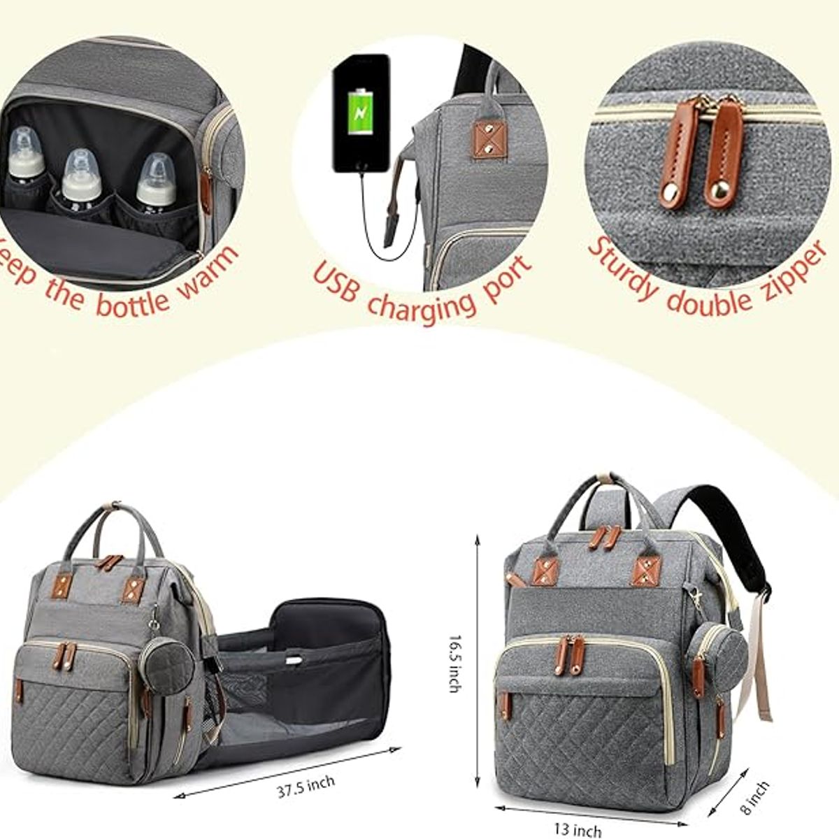 VATYERTY - Mochila Maternal Impermeable con Accesorios - Gris