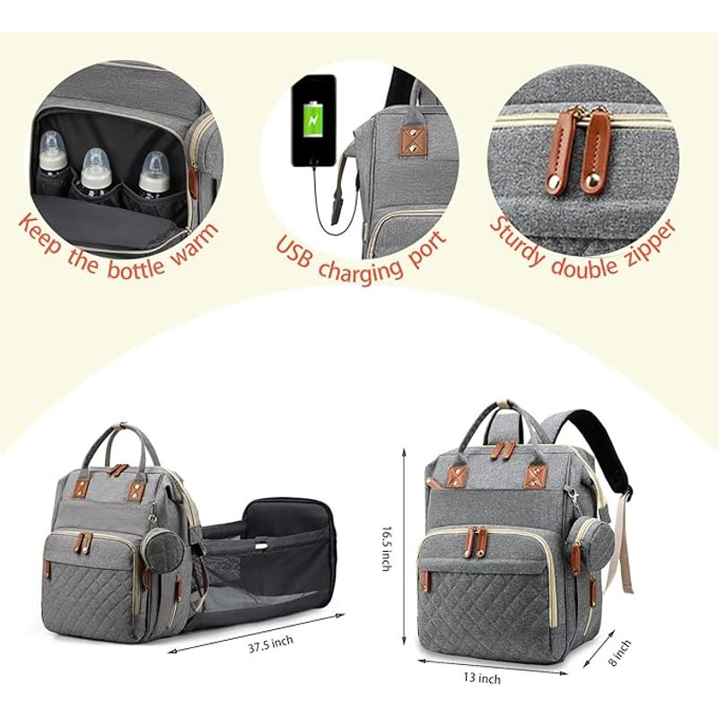 VATYERTY - Mochila Maternal Impermeable con Accesorios - Gris