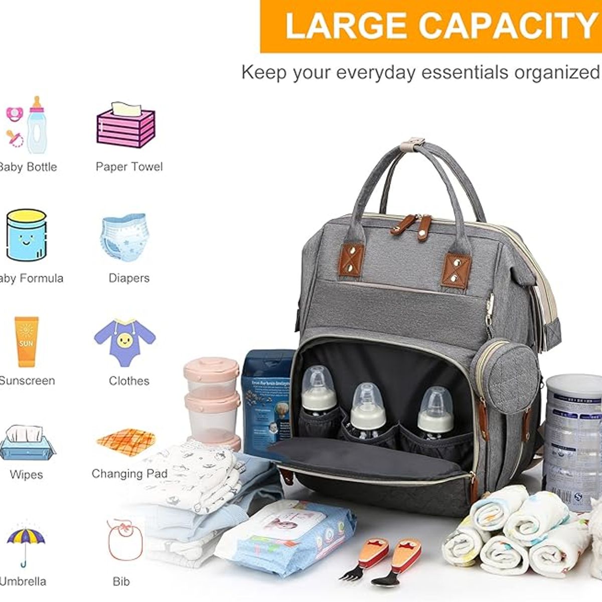 VATYERTY - Mochila Maternal Impermeable con Accesorios - Gris