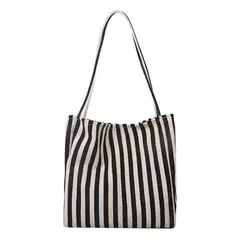 VATYERTY - Bolso de Hombro de lona a rayas negras