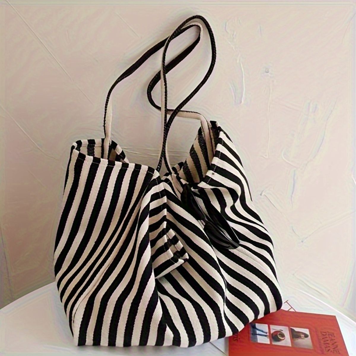VATYERTY - Bolso de Hombro de lona a rayas negras