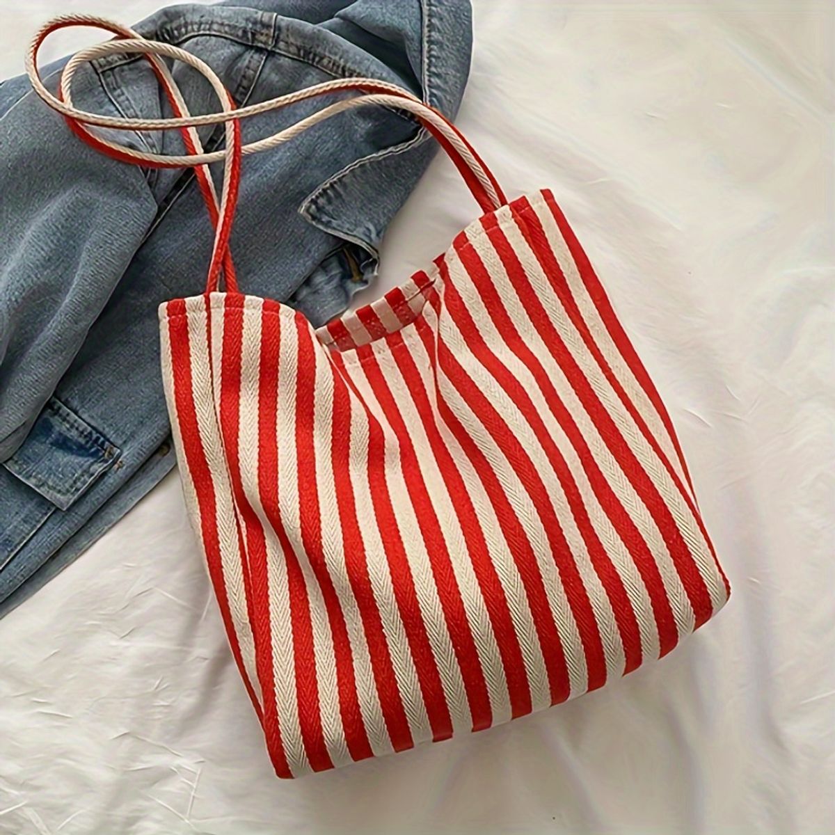 VATYERTY - Bolso de Hombro de lona a rayas rojas