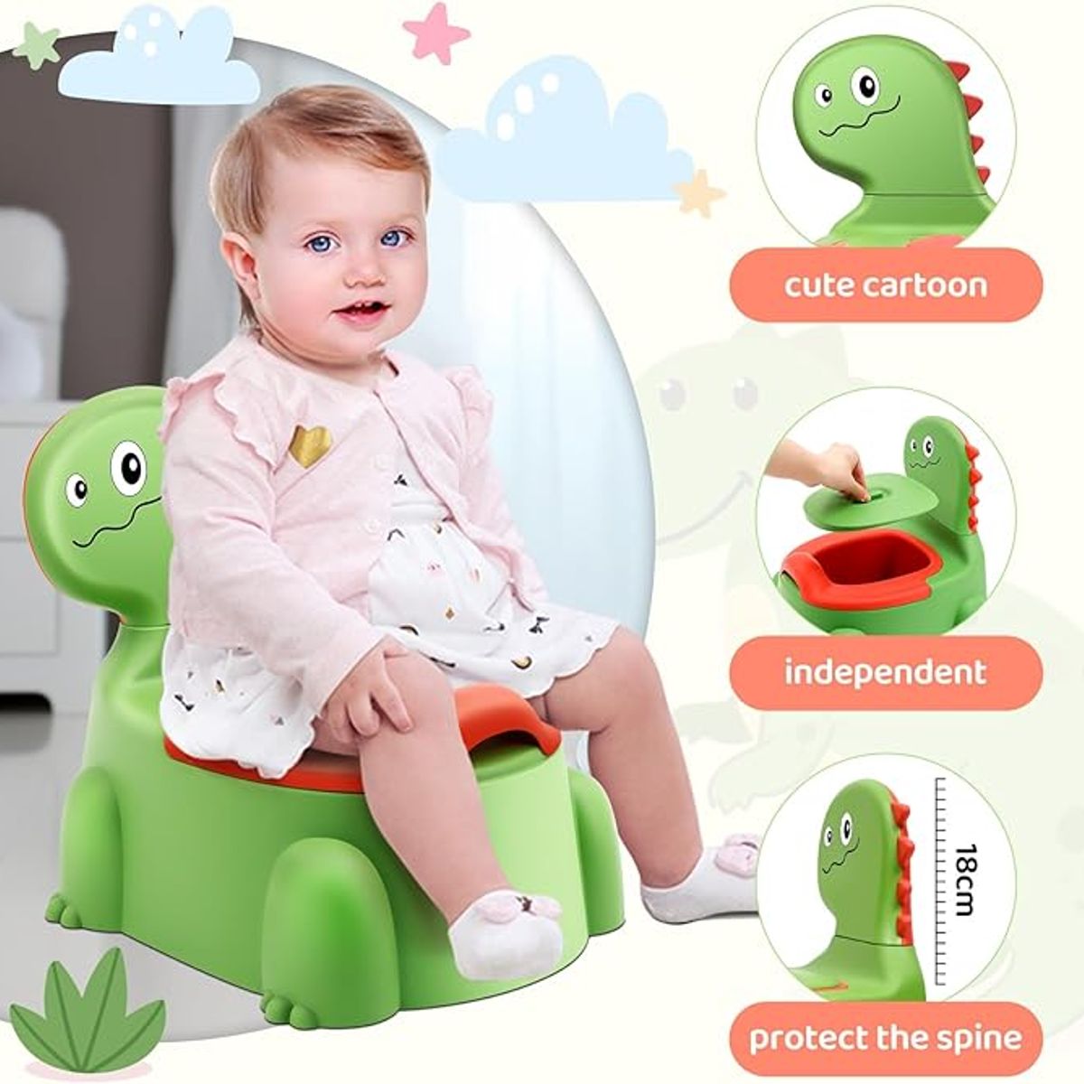 VATYERTY - Orinal para Bebés con Diseño De Dinosaurio - Verde.