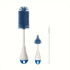 VATYERTY - Juego de Cepillos de Limpieza Multifunción de Silicona 3 en 1 para Botellas y Mamaderas - Azul