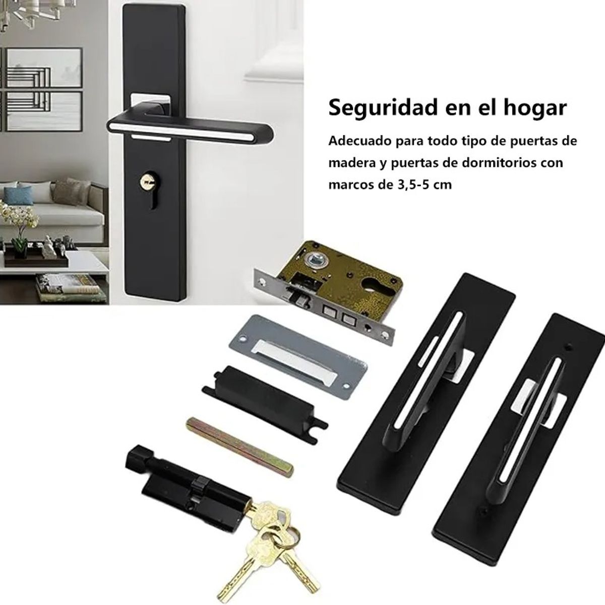 TNAKIEX - Cerradura Chapa Manija Para Puerta Silenciosa Negra Recamara