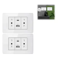 TNAKIEX - 2PZ Tomacorriente Inteligente Doble Con Entrada Usb Y Tipo C