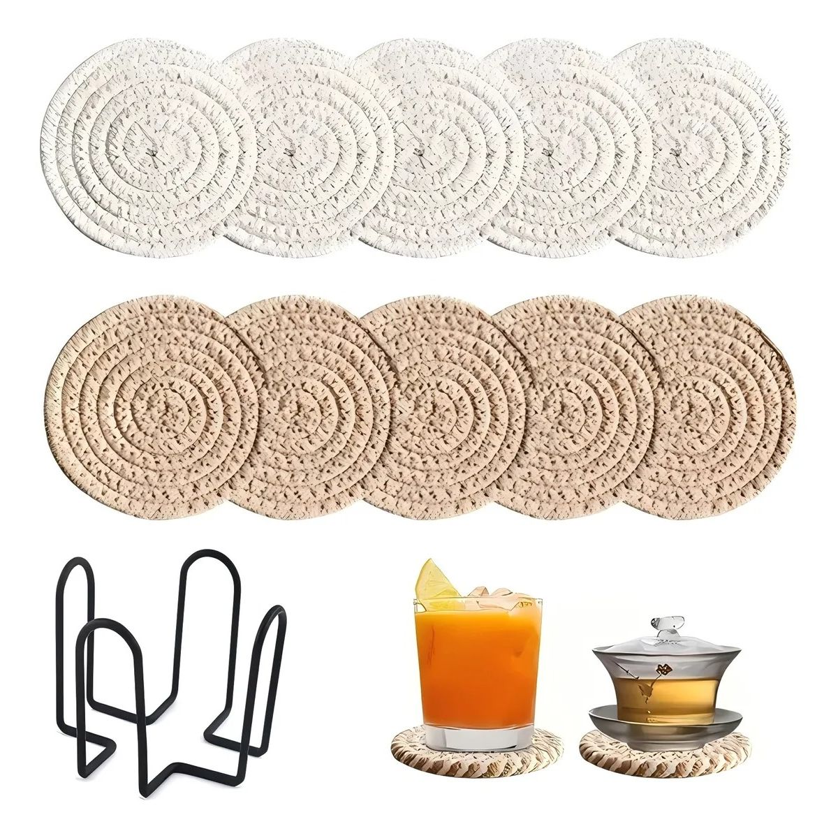 TNAKIEX - Posavasos Cuerda Algodón Mesa Comedor Café Con Soporte 10pcs