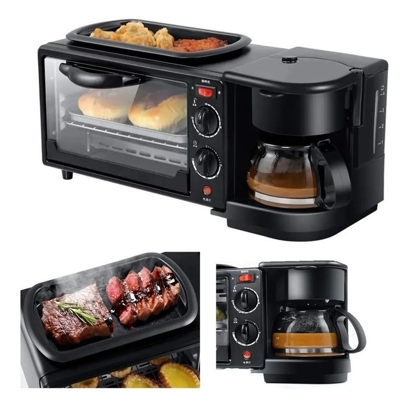 METEX - Máquina 3 En 1 Cafetera Plancha Parrilla Horno Desayuno Elec