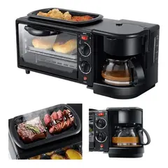 METEX - Máquina 3 En 1 Cafetera Plancha Parrilla Horno Desayuno Elec