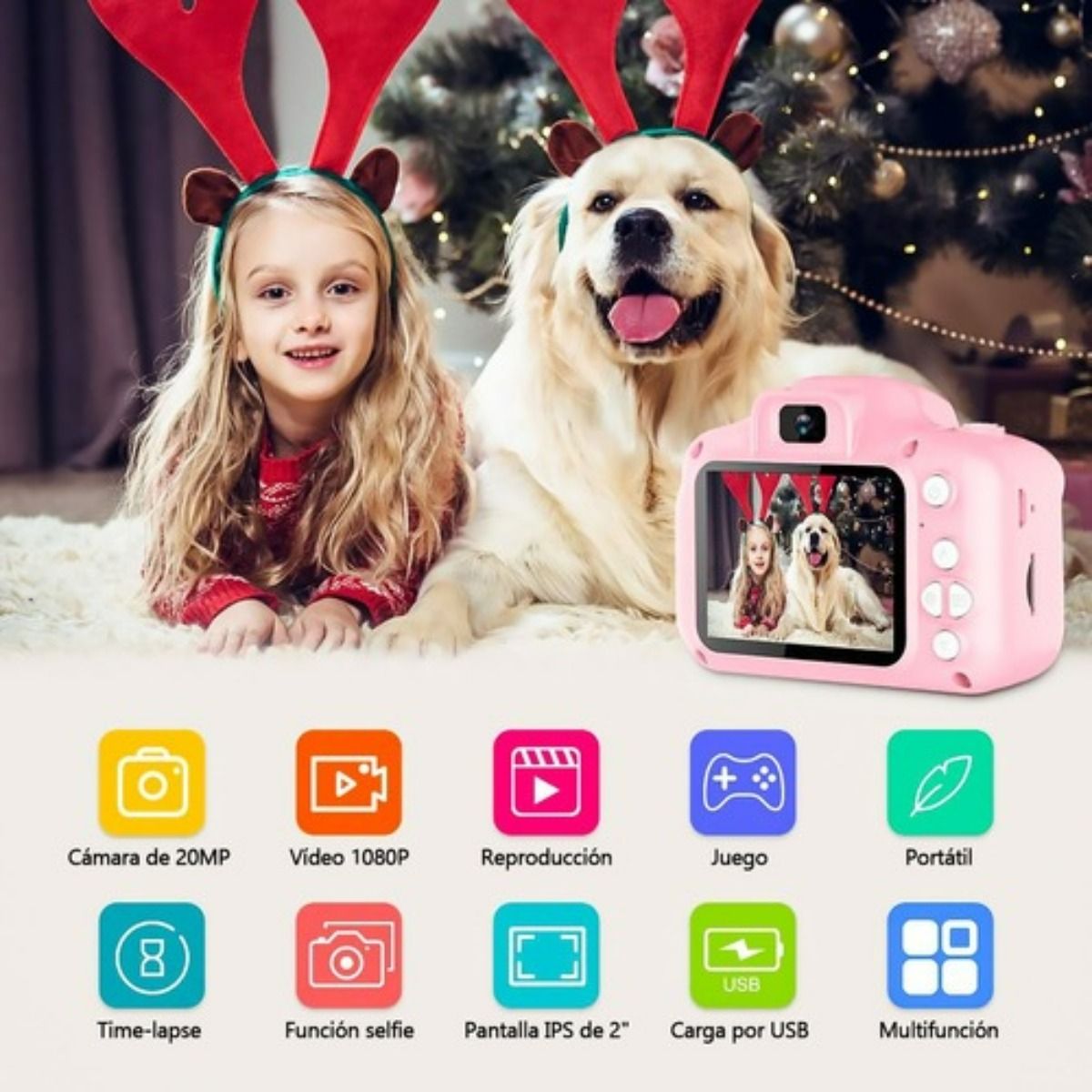 U BUY - Cámara Digital Hd 1080p Con Tarjeta De 32gb Para Niños Rosa