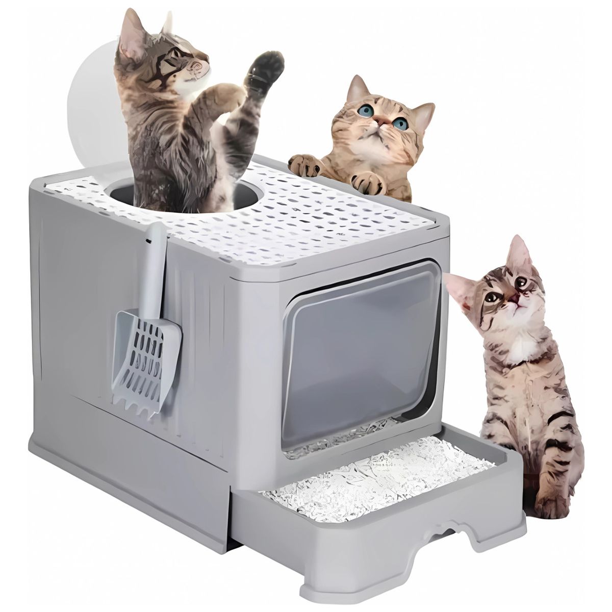 PELUDINES - Arenero Gato Cerrado Baño Sanitario Con Tapa Y Pala Grande