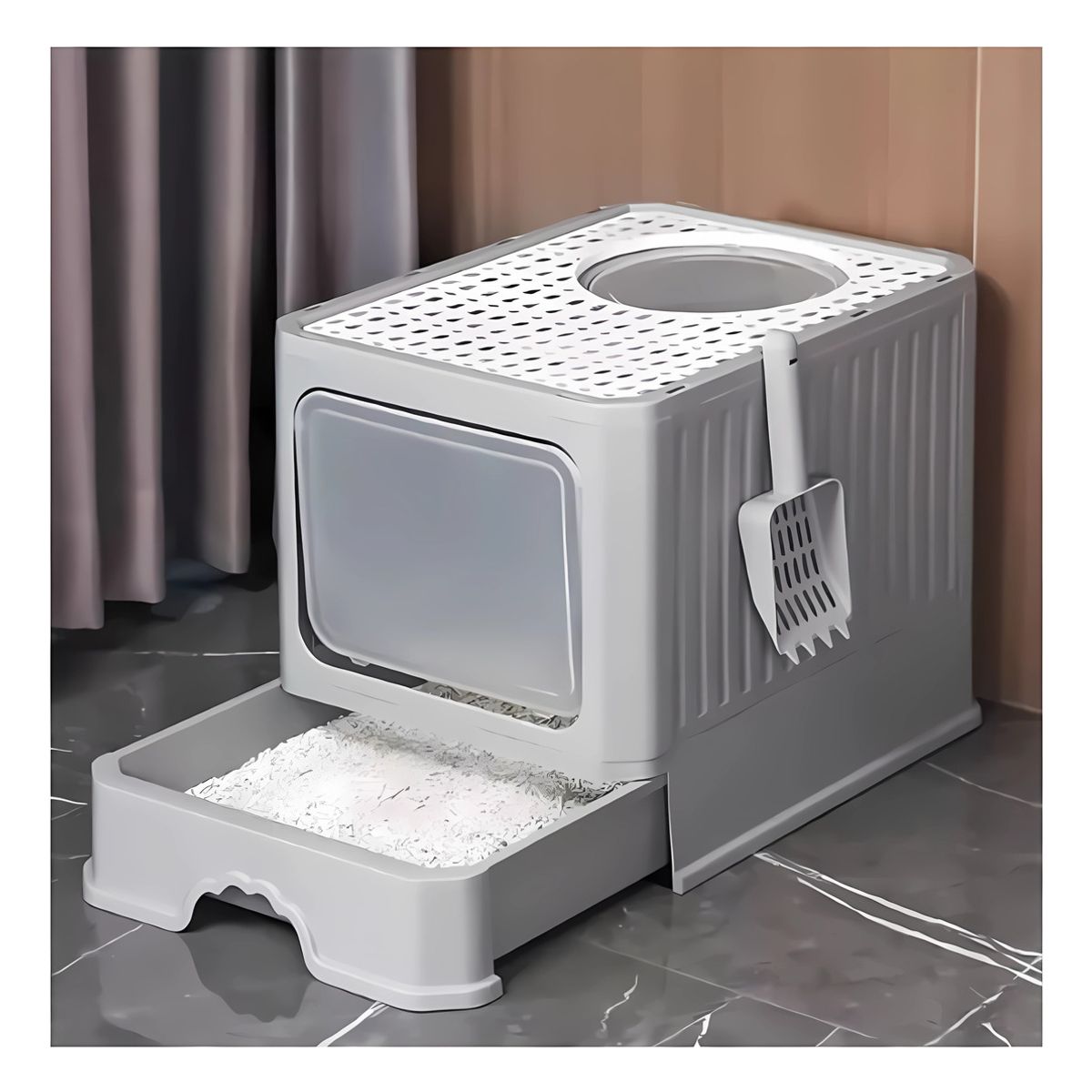 PELUDINES - Arenero Gato Cerrado Baño Sanitario Con Tapa Y Pala Grande