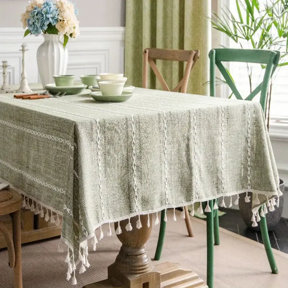 PUREPOWER - Mantel Bohemio Verde Calado140x260cm para Navidad Bodas y Fiestas