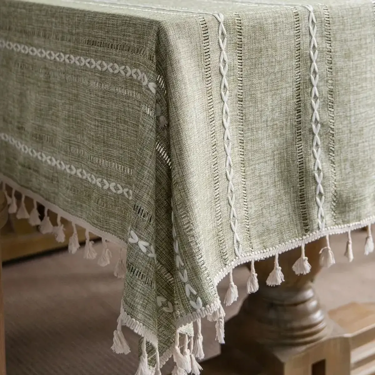 PUREPOWER - Mantel Bohemio Verde Calado140x260cm para Navidad Bodas y Fiestas