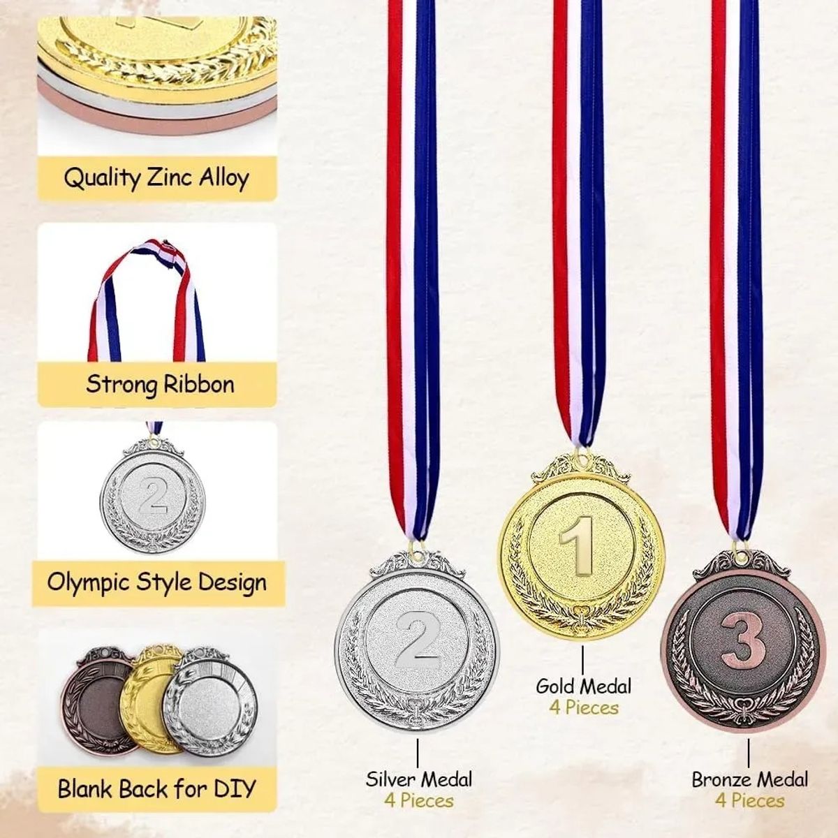 KUANGYE - 12pzs Medallas Metal De Oro Plata Bronce Deportivas