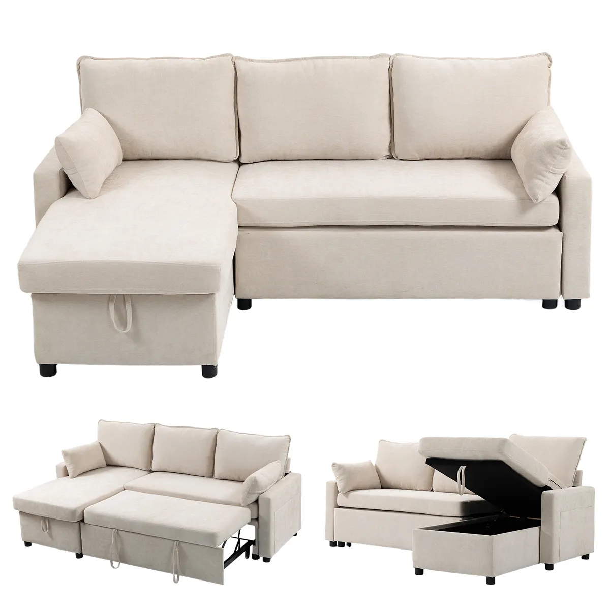 ELEMENT DESIGN - Sofá Cama Leticia Seccionals con Almacenamiento Oculto - Beige