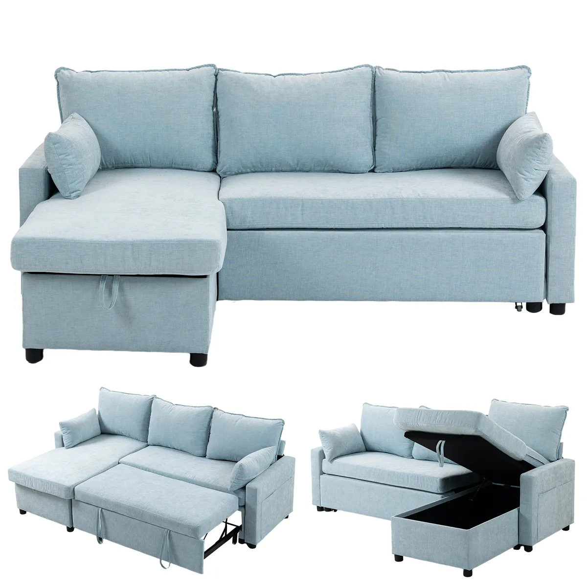 ELEMENT DESIGN - Sofá Cama Leticia Seccionals con Almacenamiento Oculto - Azul