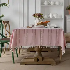 PUREPOWER - Mantel Bohemio Rosa Calado140x220cm para Navidad Bodas y Fiestas