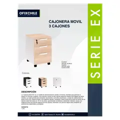 GENERICO - Cajonera Móvil 3 Cajones con Cerradura 40x45x60 cm Blanco/Blanco Ofix