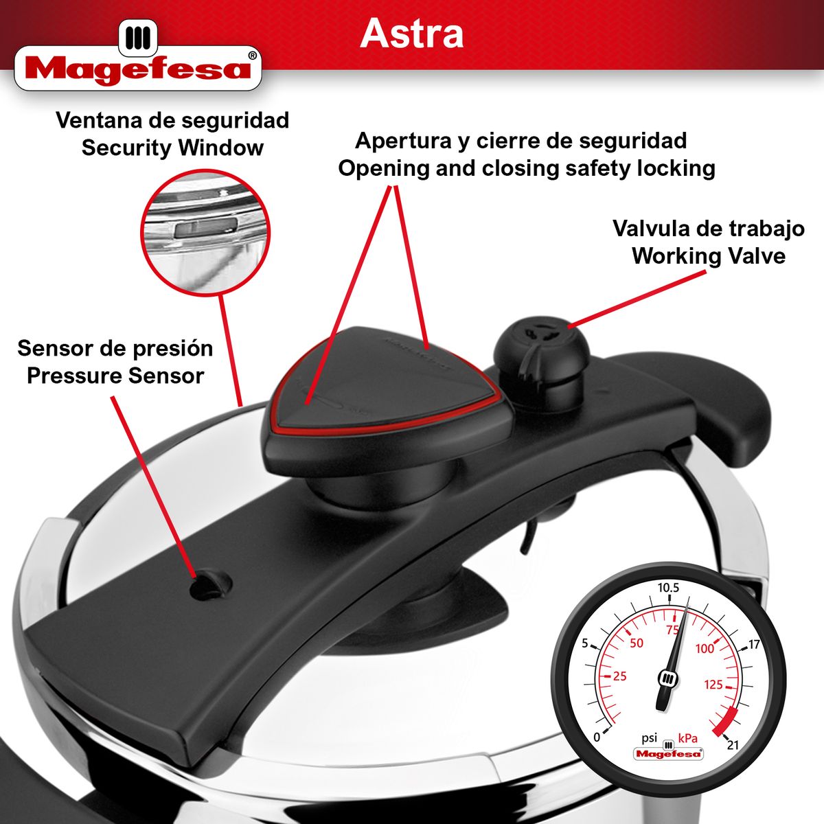MAGEFESA - Olla  A Presion 6 Litros Modelo Astra Marca Magefesa