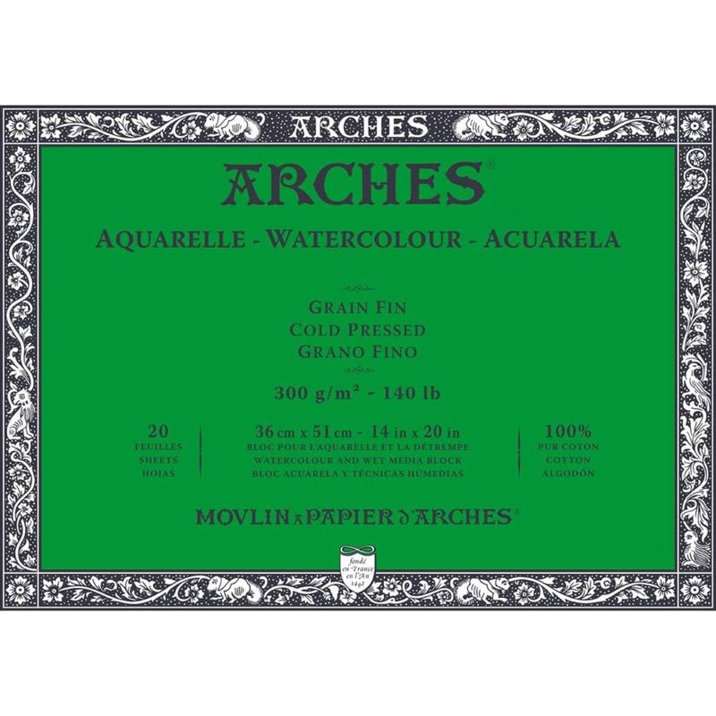 ARCHES - Block Acuarela Arches 300gr Grano Fino 20 Hojas 36 x 51 cm