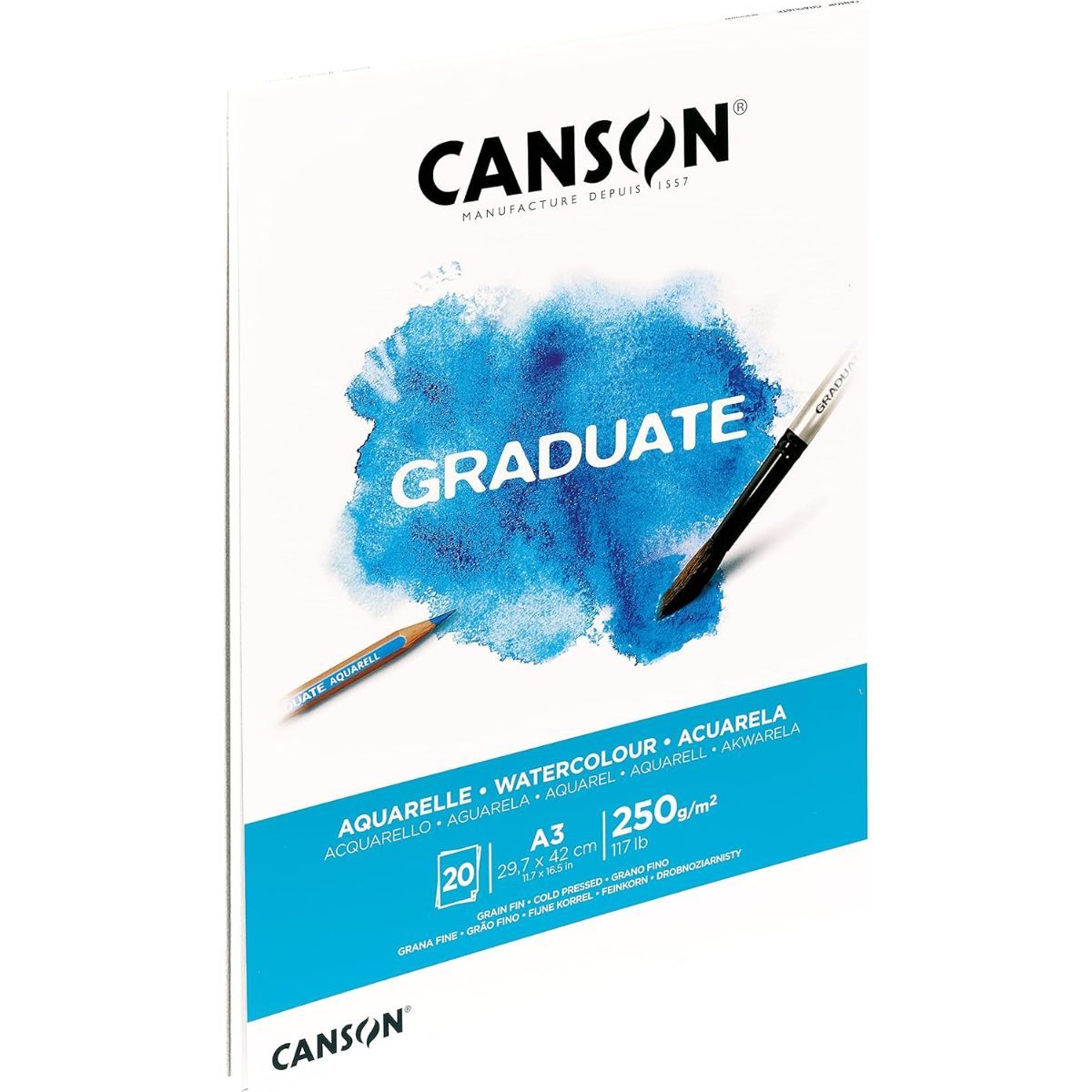 CANSON - Block Acuarela Canson Graduate 250gr 20 Hojas A3 29x42cm