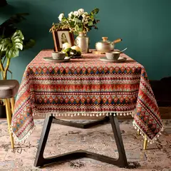 PUREPOWER - Mantel Boho Flecos Pompas100x160cm para Mesa de Centro Mediana