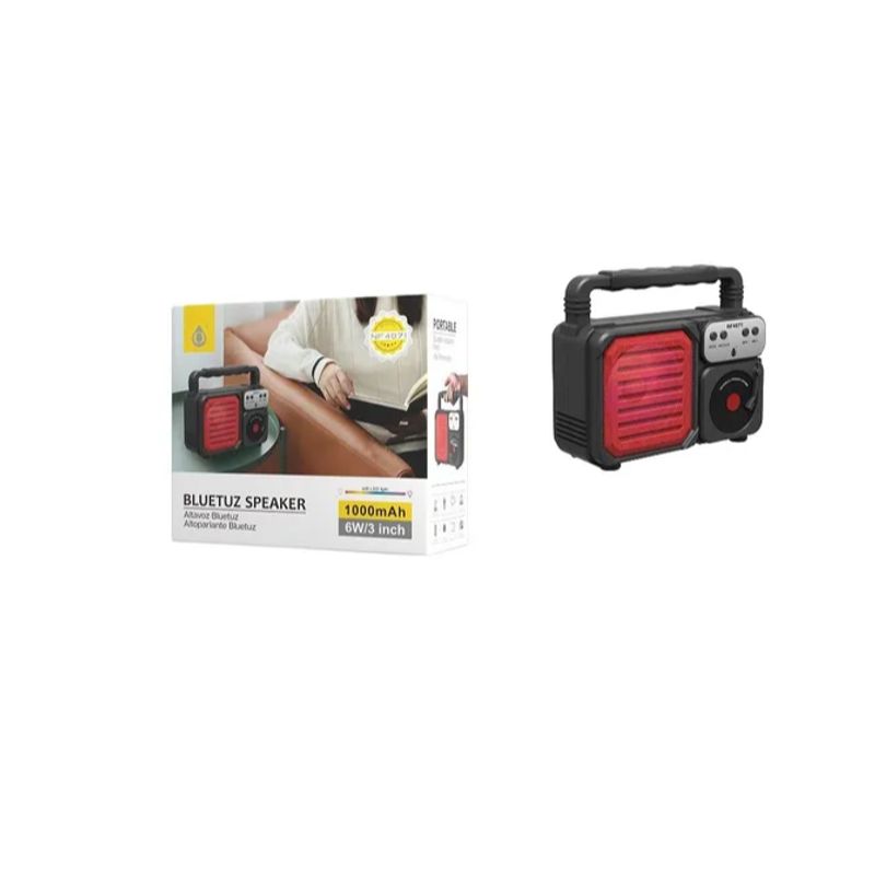 GENERICO - Parlante Altavoz Portátil Bluetooth Luz Led 1800mah Nf-4071 Color Rojo