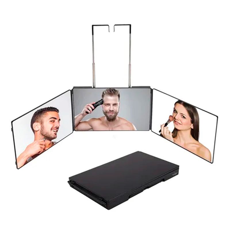 ESHOPANGIE - Espejo De 3 Vías De Corte De Pelo Triple De 360° Con Ganchos
