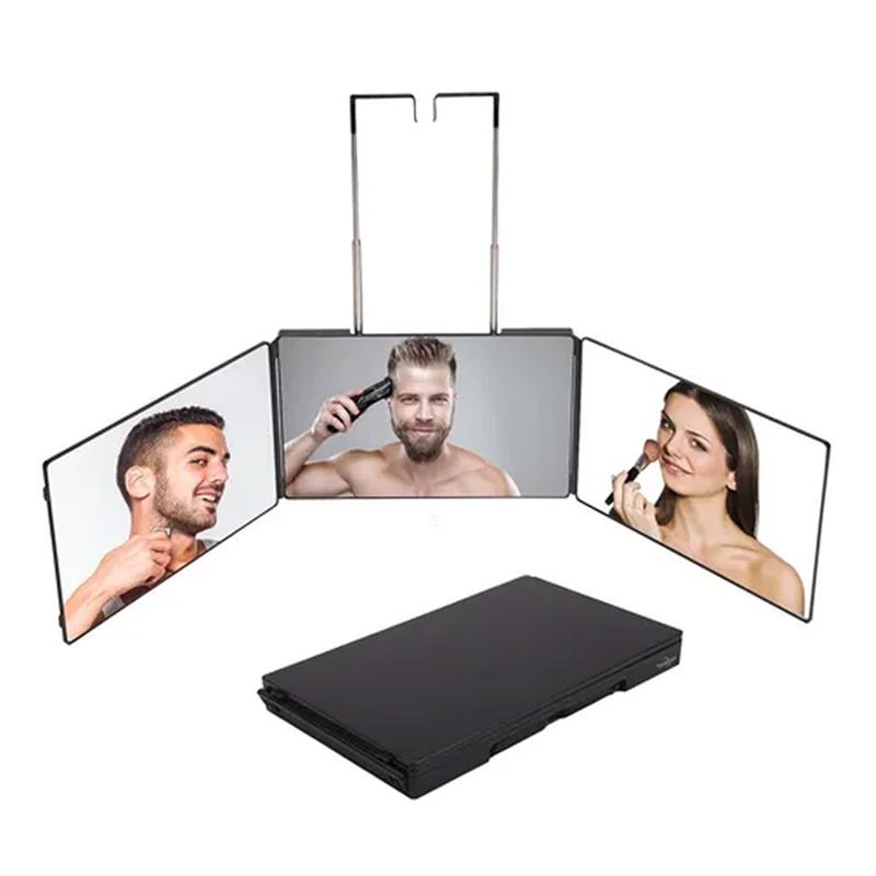 ESHOPANGIE - Espejo De 3 Vías De Corte De Pelo Triple De 360° Con Ganchos