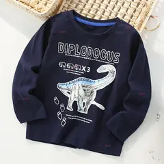 JUMP KIDS - Polera Algodón Manga Larga Niño Camiseta Dinosaurio Azul