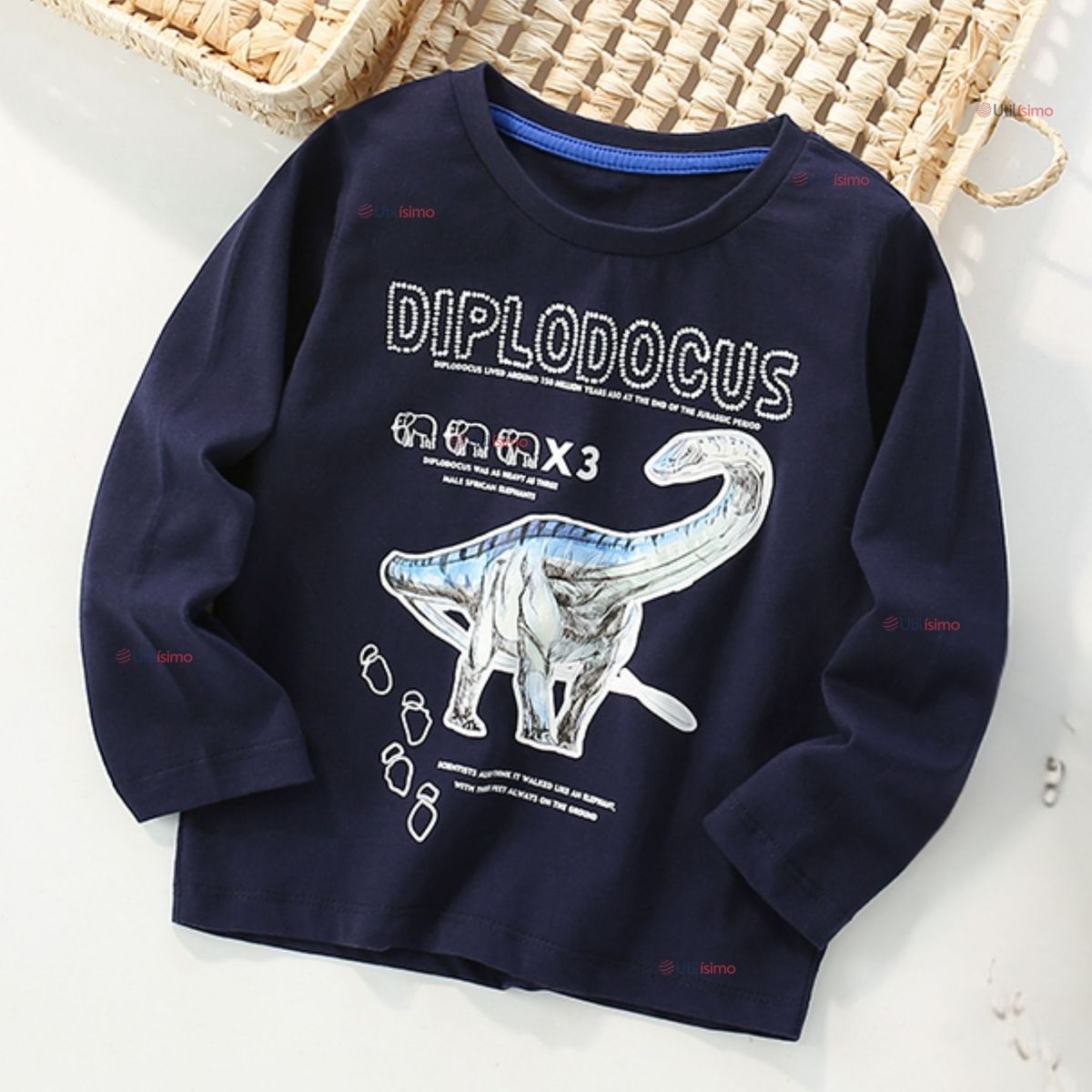 JUMP KIDS - Polera Algodón Manga Larga Niño Camiseta Dinosaurio Azul